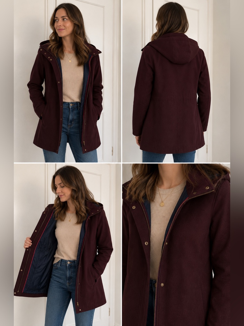 Tommy Hilfiger Women’s Maroon Wool Blend Peacoat